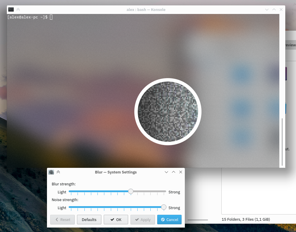 KDE Plasma's Blur and Noise settings
