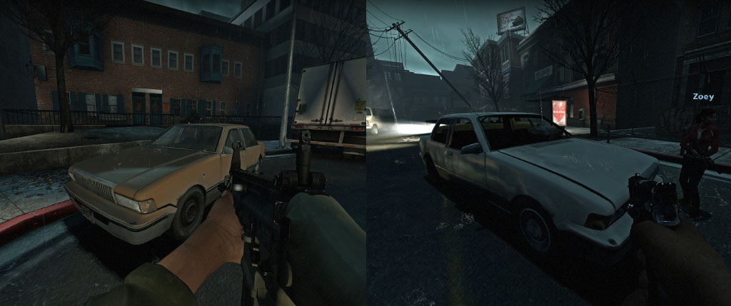 Screenshot: Left 4 Dead and its use of tinting the same car to get achieve new looks.