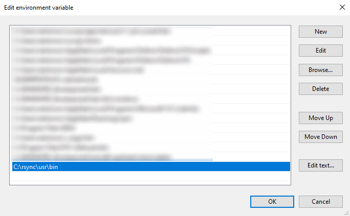 Setting the PATH variable for rsync in Windows
