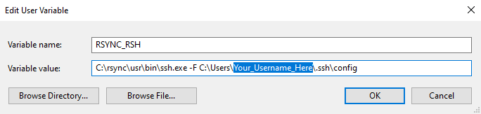 Setting the RSYNC_RSH to instruct rsync to use the correct OpenSSH